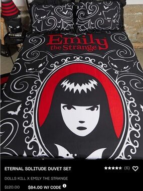 Dolls Kill Emily the Strange Black, Red & White Duvet Cover